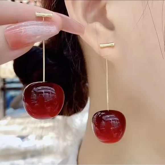 Elegant Red Cherry Drop Earrings - Picture 1 of 6